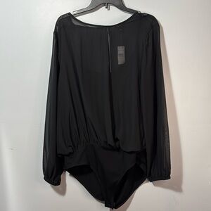 Ann Taylor Factory Bodysuit Black Semi-Sheer Built-in-Cami Split Back Sz XXL NWT
